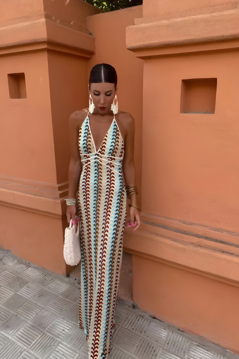 Boho maxi-jurk met open rug