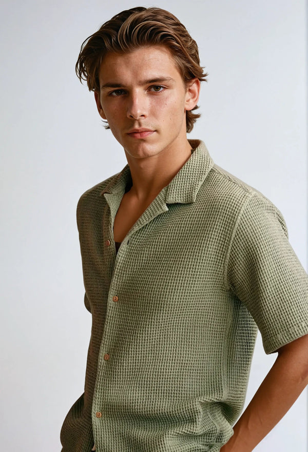 Wafel Shirt - Olijfgroen